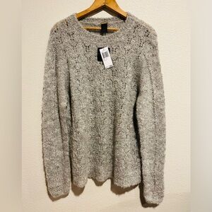 Magaschoni Mohair Wool Blend Open Knit Sweater Grey Size Large